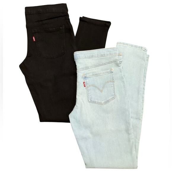 Levi’s Girl’s Pull on Stretch Skinny Jean Jeggings 2 Pack Blue Black Size 12 NWT - Picture 1 of 12